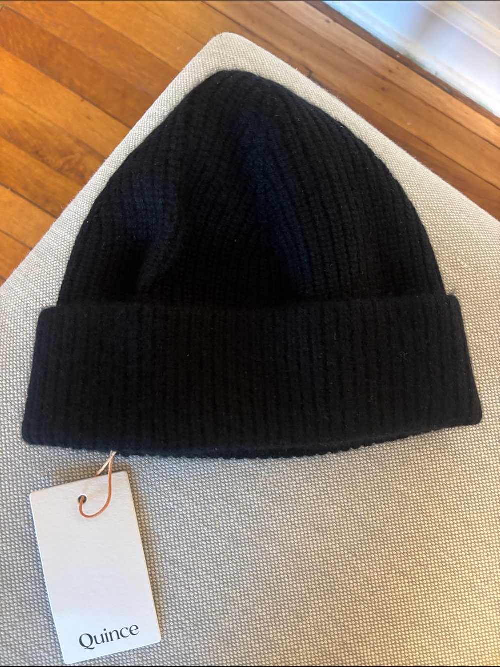 Quince Black Rib Knit Folded Cuff Beanie 💯 cashmere NWT